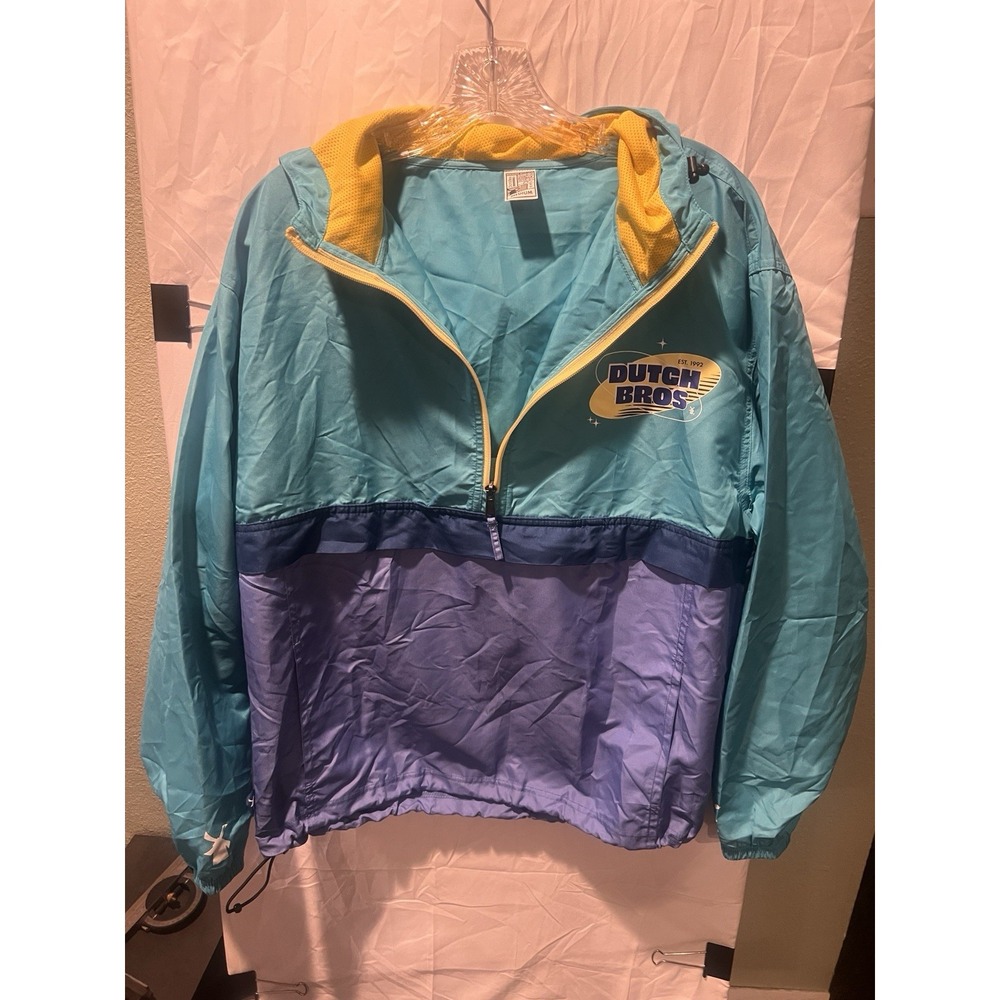 Dutch Bros 1/2 Zip Pull Over Windbreaker Men's Medium Blue Aqua